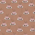 simple pattern with coffee cups in brown color, aromatic coffee pattern