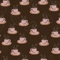 simple pattern with coffee cups in brown color, aromatic coffee pattern