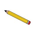 A simple pencil with an eraser. School item, office supplies. Doodle. Hand-drawn Colorful vector illustration. The design elements