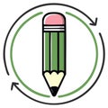 Simple pencil icon with circular arrows symbolizing rewriting, editing, and a continuous creative process Royalty Free Stock Photo