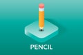 Simple pencil Vector isometricÃÂ Icon. Classic pencil on blue green background. Office tool, writing, school.