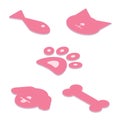 Simple pets icons in isometric perspective. Pink pictogram for website design