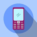 Purple phone flat vector icon with blue background Royalty Free Stock Photo