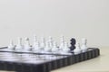 Simple Photo illustration for War, battle or politic situation concept, betrayer beyond the soldier, plastic magnetic small chess,