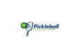 a simple pickleball logo with a combination of a paddle and a ball flying through it