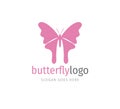 simple pink beautiful butterfly vector logo design open wings from top view