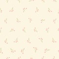 Simple pink buds on branches seamless vector pattern on cream background. Vector illustration. Surface pattern design