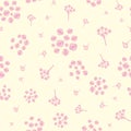 Simple pink Forget-Me-Not floral seamless vector pattern background. Sprigs and groups mysotis flowers on pastel yellow