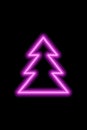 Simple pink neon shape of a Christmas tree on a black background