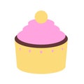 Simple Pink and Yellow Cupcake on White Background