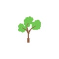 Simple pixelated tree icon. Minimalistic pixel art tree with green leaves and a brown trunk.
