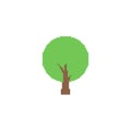 Simple pixelated tree icon. Minimalistic pixel art tree with green leaves and a brown trunk.