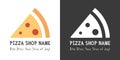 Simple Pizza Slice Logo Vector Design. Colored, Flat Slice with Brand Name and Tagline. Inverted Silhouette White on Black