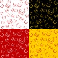 Set of four abstract vector seamless patterns with cat`s muzzles