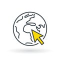 Simple planet icon with yellow arrow sign