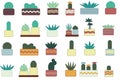 Simple plants with leaves in pots. Houseplants icon set