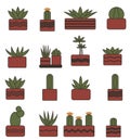 Simple plants with leaves in pots. Houseplants icon set