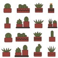 Simple plants with leaves in pots. Houseplants icon set