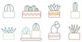 Simple plants with leaves in pots. Houseplants icon set