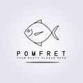 Simple pomfret, seafood restaurant shop fish market logo vector illustration design line art style