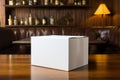 Simple presentation White paper box against a wooden table backdrop