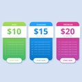 Simple pricing table list colorful for website vector