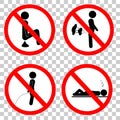 Simple prohibition sign, do not poop pee and sleep at transparent effect background Royalty Free Stock Photo