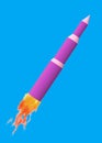 A simple purple violet pink rocket missile launched turquoise sky azure blue backdrop