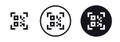 Simple QR code scan icons. Example QR code scanning icon in three styles Royalty Free Stock Photo