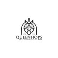 Simple queen with hops logo design, queen beer logo, brewery, clean, premium beer vector, emblems, icon, modern