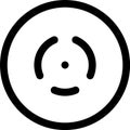 Simple radar icon featuring curved lines converging at a central point, enclosed within a circle. Representing detection
