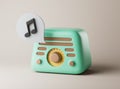 Simple radio with note icon on floor 3d render illustration.