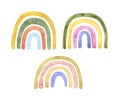 Simple rainbows in neutral pastel color palette. Colorful nursery print for kids. Hand painted watercolor illustration, isolated