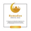 Simple ramadan sale background template design. mosque in the crescent moon vector illustration with square line frame and