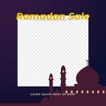 Simple ramadan sale background template design with transparent space for image place holder with great mosque silhouette ornament