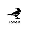 Simple raven logo black outline line set silhouette logo icon designs vector for logo icon stamp Royalty Free Stock Photo