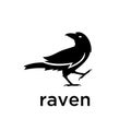 Simple raven logo black outline line set silhouette logo icon designs vector for logo icon stamp Royalty Free Stock Photo