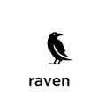 Simple raven logo black outline line set silhouette logo icon designs vector for logo icon stamp Royalty Free Stock Photo
