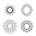 Simple ray set. Hand drawn geometry gold burst sun star rays vector minimal radial line art icons Royalty Free Stock Photo