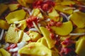 A simple recipe for food. Baked potatoes with red fish in the oven. Ready lunch on a close-up tray Royalty Free Stock Photo