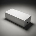 A simple rectangular white shoe box with a small circular hole on the side isolated on white background Royalty Free Stock Photo