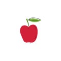 Simple red apple flat drawing with black lines isolated on white background. Hand drawn vector cartoon doodle illustration with Royalty Free Stock Photo