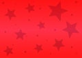 Simple red background with scattered stars and round dots.