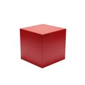 A simple red cube shape with sharp edges presented in a studio setting isolated on white background Royalty Free Stock Photo