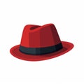 Simple Red Fedora Hat With Black Ribbon - Flat Vector Art Illustration Royalty Free Stock Photo