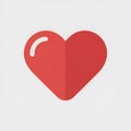 Simple red flat design heart icon with vactor white highlight on a light gray background Royalty Free Stock Photo