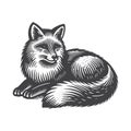 Red Fox Sleeping Vintage Retro Vector Icon Illustration Logo Design. Royalty Free Stock Photo