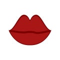 Simple Red Lips kiss. Vector patch, sticker isolated on white. Cool sexy red kissed. Cartoon Sign for print, in comics Royalty Free Stock Photo