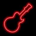 Simple red neon guitar silhouette on a black background