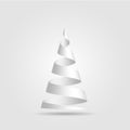 Simple red paper ribbon folded in a shape of Christmas tree. Merry Christmas theme. 3D vector illustration on white